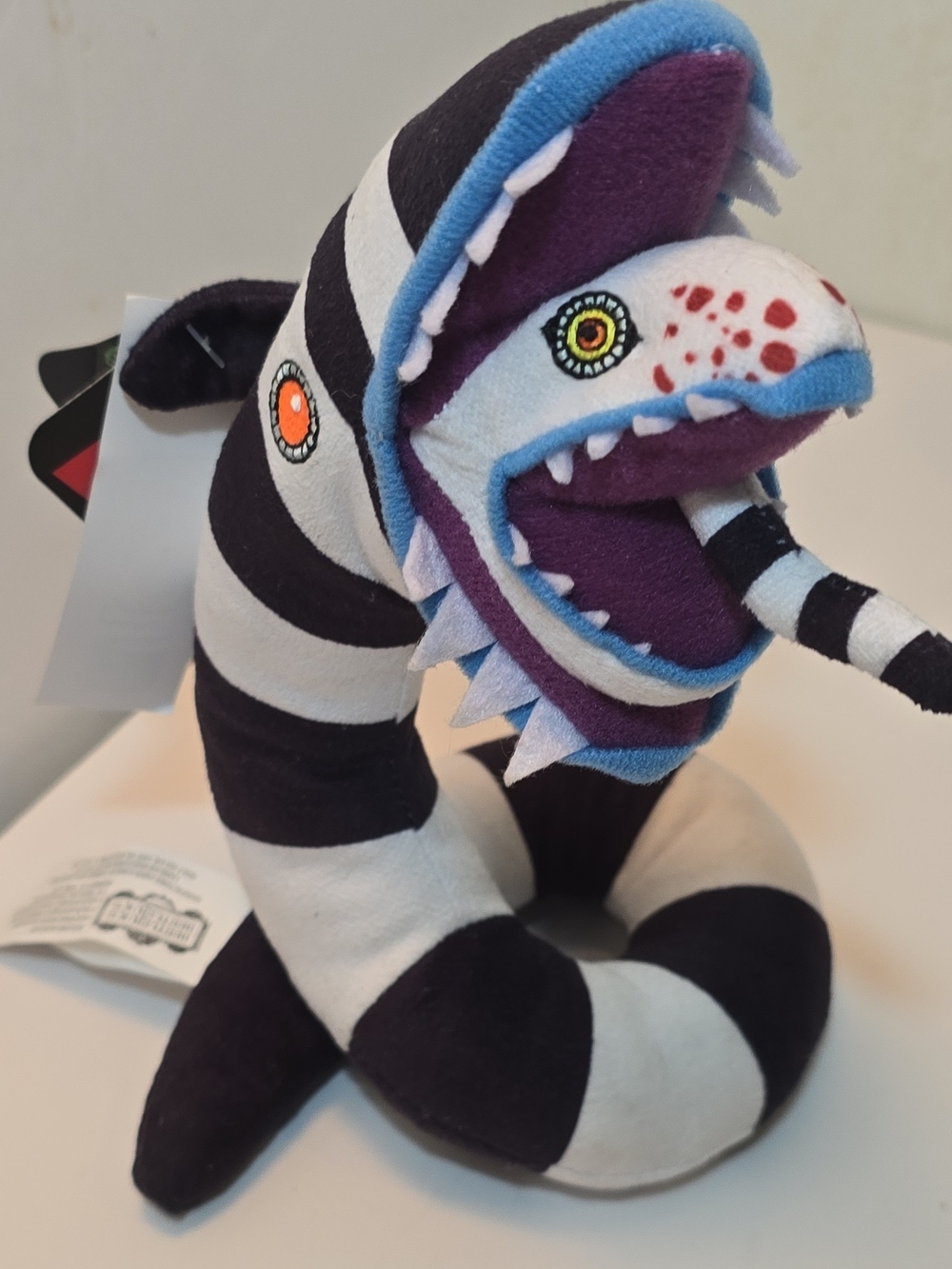 Plush beetlejuice Striped Reptile Toy - Black & White with Purple Accents